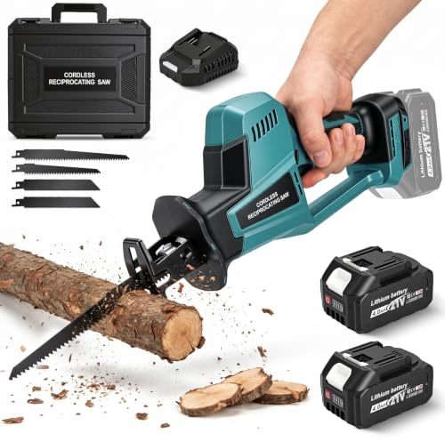 Reciprocating Saw Cordless with 2 x 4.0Ah Batteries, 3100 SPM Brushless Motor, 22 mm Stroke, Variable Speed, Tool-Free Blade Change, Carry Case for Wood, Metal, PVC, Branches and DIY