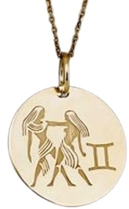 WORLD WIDE GEMS Collar con colgante del signo zodiacal Géminis en relieve, hecho de plata de ley 925 con baño de oro, cadena de cable de 45 cm (18), dije redondo para joyería unisex | WW_EMBO_00413