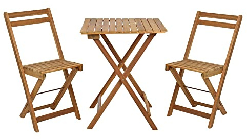 Estexo Balkonset 3tlg. Klapptisch + 2 Stühle aus Holz, Gartenset, Bistro, Set, Garnitur