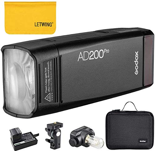 Godox AD200Pro AD200 Pro TTL Strobe Flash 200W 2.4G HSS 1/8000s Dual Head Flash,500 Full Power Flash with 2900mAh High Performance Li-ion Battery Compatible for Nikon Canon Sony Fuji Olympus Camera