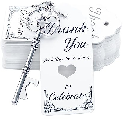 52pcs Vintage Skelett Schlüssel Flaschenöffner Hochzeit-Silber | Gastgeschenk Set mit Escort Dankeschön Karte und Schlüsselbund,Vintage Hochzeit Souvenir für Gäste Party Dekoration