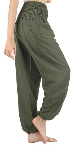 Boho Pants Harem Pants Yoga Trousers for Woman Bohemian Beach Pants (Solid Dark Green,10-16)