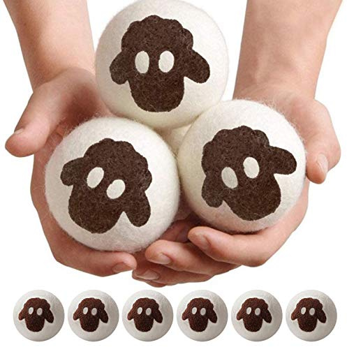 EQLEF Tumble Dryer Balls, 6 Pack Wool Dryer Balls for Laundry XL Size Reusable Laundry Betty Wool Drier Balls White Lambs Wool Drying Balls for Tumble Dryer