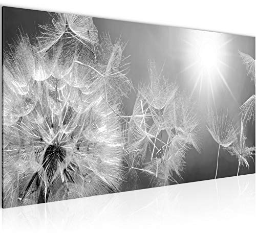 Runa Art Wandbild Pusteblume 1 Teilig 100 x 40 cm Modern Bild auf Vlies Leinwand Natur Wohnzimmer Schlafzimmer Schwarz Weiss 211112c