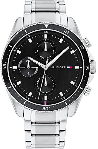 Tommy Hilfiger Multi Zifferblatt Quarz Uhr für Herren mit Silbernes Edelstahlarmband - 1791835