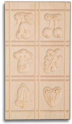 2x HOFMEISTER® Ausstechform Holz 6 Motive (Birne, Apfel, Kirsche, Trauben, Eichhörnchen und Pilz) – Plätzchen-Backform aus Ahornholz, handgefertigt in Deutschland