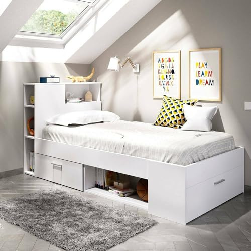 DEKIT GRUPO RIMOBEL Lanka, Cama Compacta de 90 x 190 con Cajones, Blanco, 96 x 99 x 218 cm