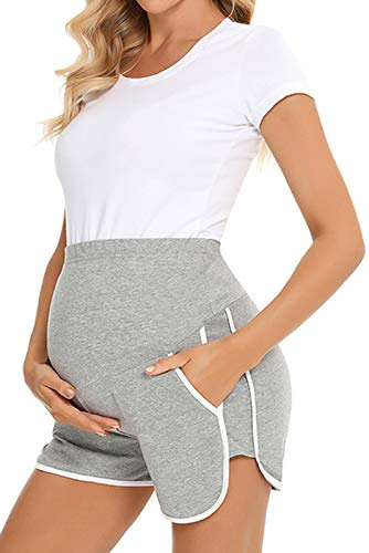 Happy Cherry Short de maternité pour femme - Short de grossesse - Short de grossesse - Short court - Pantalon de loisirs doux et respirant - Short confortable - Tailles S à XXL - Gris - Taille L