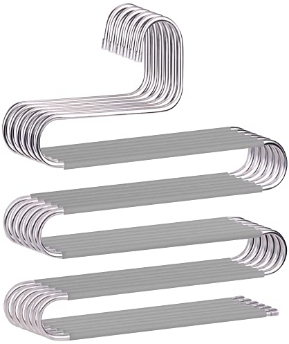 Hosenbügel, rutschfest, platzsparend, S-Form, Hosenbügel, Edelstahl, Kleiderbügel, Schrank-Organizer für Hosen, Jeans, Schals, Hosen, Krawatten, Handtücher, 6 Stück, Grau