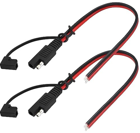 zdyCGTime SAE 12V 2-pin SAE Single Plug Extension Cord with Dust Cap,Solar Panel 14AWG SAE Plug,Solar Panel SAE Connector Extension Cord cable,Suitable for Motorcycles,Cars,Tractors,etc.(30cm-2Pack)