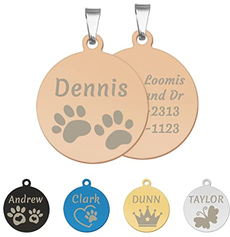 CAMAL Hundemarke mit Gravur, Hundemarke Personalisiert aus Edelstahl, Runden Plakette mit Gravur für Hund und Katzen in 2 Größen und 5 Farben (30mm, Roségold)