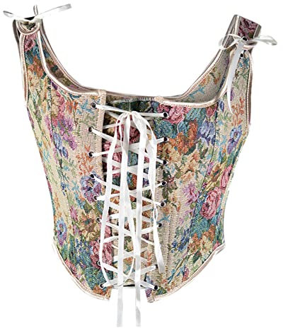 Corset pour femme vintage Fishbone Corsets élégants à imprimé floral avec œillets à lacets Débardeur sans ventre Crop Tops Body Shaper Steampunk Gothique Oberbrust Shapewear Moyen-Âge Renaissance Robe