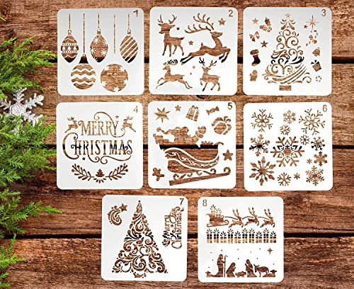 BTORER 12 inch Christmas Stencils 8Pcs Xmas Template Plastic Craft Stencils for Painting Wood, Spraying Door Window, Journal Scrapbook Cards Making, DIY Xmas Decoration
