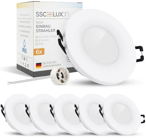 SSC-LUXon 6 pezzi BEDA Faretto da incasso telaio IP65 per GU10 o modulo – Faretto da incasso bianco (non incluso lampadina)