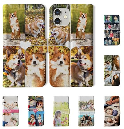 Tirita Personalised Custom Photo Wallet Flip Phone Case Compatible with iPhone 7/8 / SE 2020 / SE 2022 - [06- Four Photos Collage with Heart]