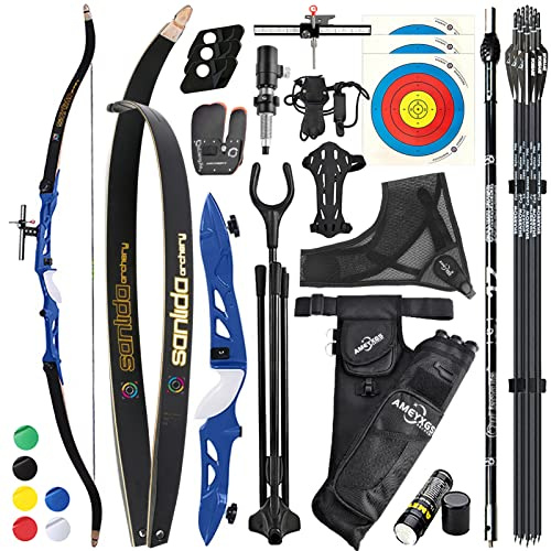 ZSHJGJR Recurvebogen Sportbogen Set Bogenschießen 16-40lbs 66 68 70 Zoll Take Down Bogen Recurvebogen Junge Bogen Set Bogen und Pfeil Sportliche Recurvebögen Erwachsene (68-30lbs, Blau)