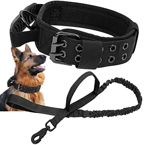 Taktisches Hundehalsband mit Kontrollgriff und Hundeleine, Militär Hundehalsband Weich gepolstertes Nylon Verstellbare Halsband für Mittlere große Hunde
