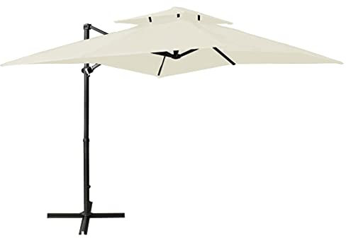 vidaXL Ampelschirm mit Lüftung Kurbelsystem Sonnenschirm Gartenschirm Marktschirm Strandschirm Kurbelschirm Schirm 250x250cm Sandfarben