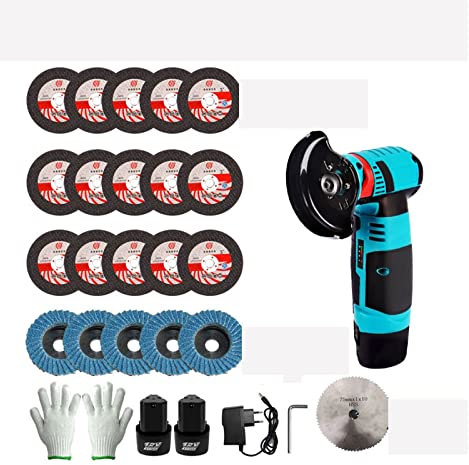QAIXAG Mini amoladora angular de 12V y 500W, herramienta eléctrica de 19500 RPM, cortadora inalámbrica sin escobillas de madera y Metal con batería de litio (Color : 2 Battery Set B, Size : Angle gr