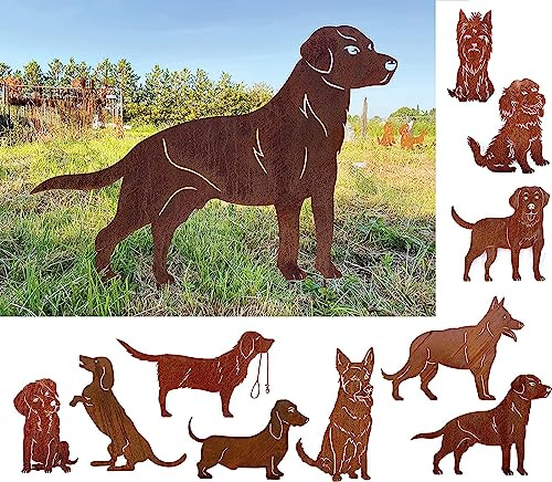Gartenfigur Hund Labrador 85x61cm Gartenstecker Edelrost Gartendeko Wetterfest Rost Metall Rostfigur Hunde Figur Tier von Steinfigurenwelt