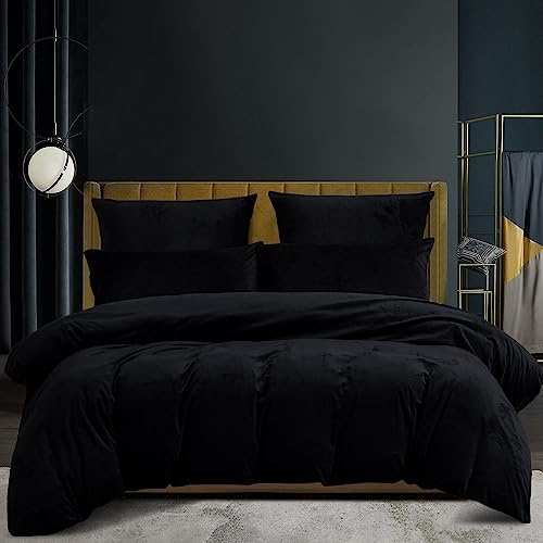 Luofanfei Winter Plüsch Bettwäsche 135 x 200 4teilig Schwarz Samt Thermo Fleece Nicky Kuschelig Flauschige Warme Wende Bettwäsche Set 135x200 cm Flausch Cashmere Touch Weich Teddy Plüsch 4 TLG