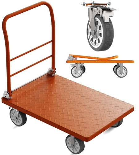 Heavy Duty Platform Truck Cart, Flatbed Cart Folding Hand Trucks, 2200lbs, with 6 Swivel Brake Casters, Foldable for Easy Storage (36 x 24)