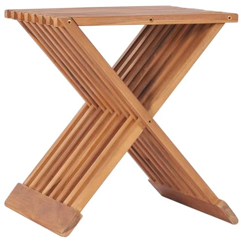 CIADAZ Klappbarer Hocker 40×32×45 cm Massivholz Teak, Klapphocker, Gartenhocker, Fusshocker Klappbar Outdoor, Sitzhocker Outdoor, Balkon Hocker, Fusshocker Garten