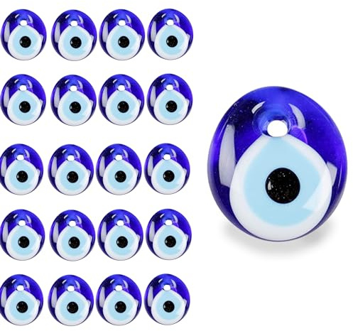 20 Stück NazarAuge Perlen Evil Eye Blaue Perlen Trolli Augen, Nazar Boncuk Anhänger Deko Glas Türkisch Blau Schlüsselbund Reize Für Diy Handwerk Armbänder Schmuck 3cm