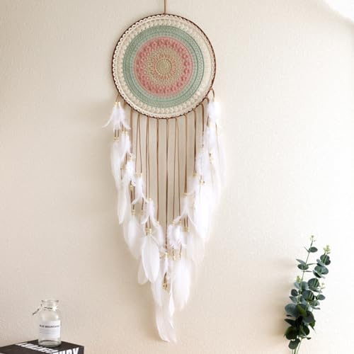 Malicosmile Traumfänger, großer Wandbehang, Dekoration, bunte Spitze mit weißer Feder, großer Traumfänger für Wand, Schlafzimmer, Erwachsene