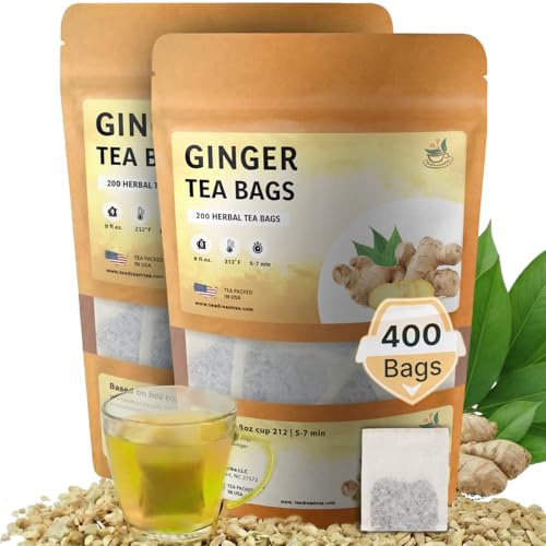 TeadreamTea Ginger Tea Bags - 400 Bleach-Free Tea Bags | Caffeine Free, Antioxidant, Calms Upset Stomach - Strengthen Immune System - Herbal Ginger Tea
