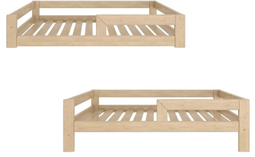 Need Sleep Montessori Bett am Boden 2in1 Kinder Bodenbett umbaubar zum Kinderbett 90x200 mit Rausfallschutz Lattenrost niedrig Kids Floor Bed Bodentief Kleinkindbett ab 2 Jahre Mädchen Junge