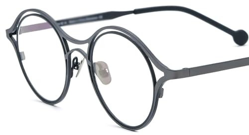 WxuuLTGJR Runde Brillengestelle, Transparente Gläser, Damen/Herren-Brillengestell, Blaulichtschutz, Titan, Schwarz