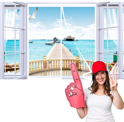 Moustiquaire Baie Vitree Coulissante,205x145cm Porte Rideaux Anti Mouches pour Porte,Magnétique Moustique Rideaux Toile Insect Ecran Blanc