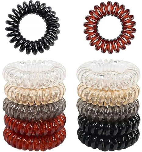 Spiral Hair Ties,Plastic Hair Coil Bands, Hair Elastic Bands, Ponytail Holder Phone Cord Bobbles Bands Set for Women Hair Accessories, Super Comfy Coil Hair Ties for Thick Hair-12pcs (MultiColor)