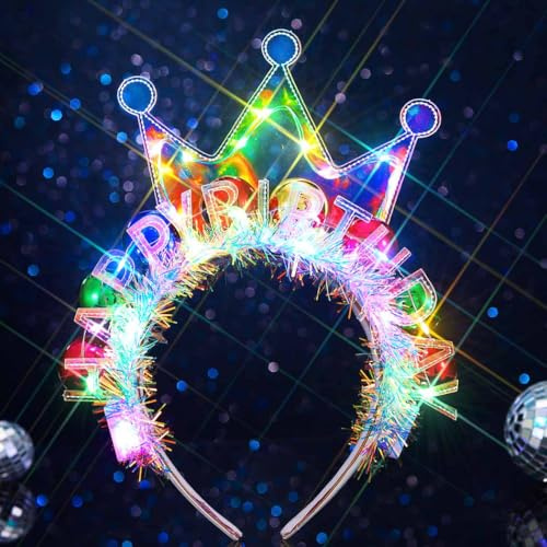 Ushiny Leuchtende Stirnbänder für Frauen Geburtstagsstirnband Silber Funkelnde LED Festival-Accessoires Party-Kronenstirnbänder
