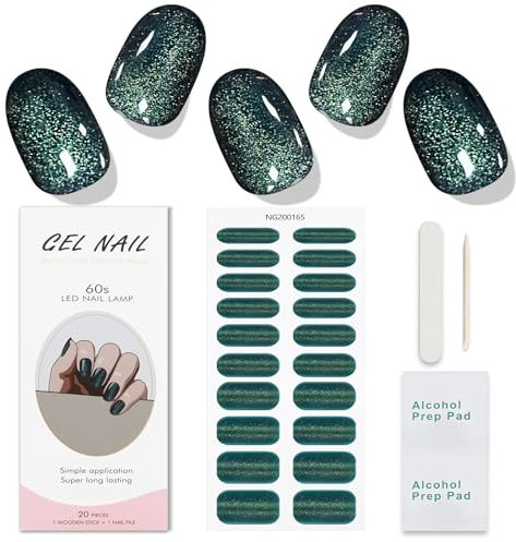 JMEOWIO Unghie Gel Adesive Occhio di Gatto Verde Scuro, Natale Smalto Nail Stickers, Decorazioni Unghie Nail Art Disegni