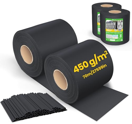 VOUNOT® Brise Vue Occultant Clôture en PVC 450 g/m² Protection Visuelle pour Jardin Lamelle Occultation 19 cm x 140 m avec 80 Clips de Fixation pour Panneau Grillagé Clôtures Rigides Noir