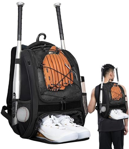 Baseballtasche, Baseball-Rucksack, Softball-Rucksack für Jugendliche mit Schuhfach – Baseball-Rucksack für Jugendliche mit großem Fassungsvermögen für Helme, Schläger