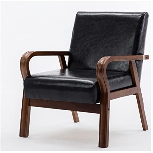Mid-Century Retro-Leder-Stuhl für Schlafzimmer, bequem, gepolstert, Loungesessel mit Armlehnen, Einzellesesessel für Wohnzimmer, Empfang, Schlafsäle, Schwarz