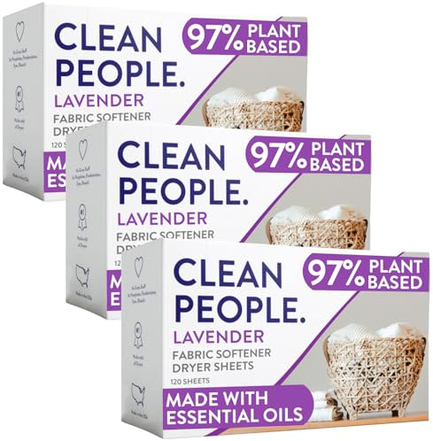 The Clean People Fabric Softener Sheets - Dryer Sheets - Softens & Removes Static Cling - Vegan Laundry Softener, Essential Oils (360 Count, Lavender)