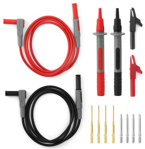 QWORK® Multimeter-Messleitungssatz, 1 m Bananenstecker-Messleitungen, Krokodilklemmen, austauschbare Nadeln, Prüfstifte