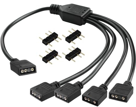 QTMMC ARGB Splitter Cable 1 to 4 Fan Splitter 5V 3 Pin Addressable RGB LED Sync Cable Extension 30cm LED Strip Connectors for Computer Chassis Expand CPU Cooler and 5V ARGB Fan