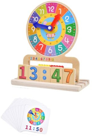 MagiDeal Holz-Lehruhr, Lernuhr für Kinder, Holzklötze, Minuten, Montessori-Lernuhr, analoge Lehruhr für Kinder
