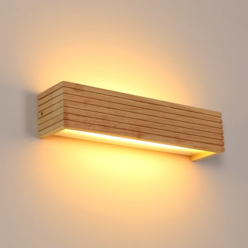 Comely Wandlampe Innen Holz 18W 2025LM LED Wandleuchte Innen 3000K | Moderne Wandstrahler Up Down für Schlafzimmer Wohnzimmer Treppen Flur, 3000K Warmweiß