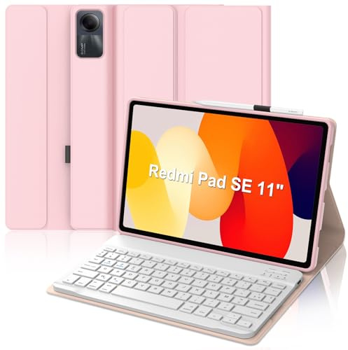 Occtingkind Coque Clavier pour Xiaomi Redmi Pad SE 11 Pouces, AZERTY Français Housse Clavier Bluetooth Magnétique Détachable pour Tablette Xiaomi Redmi Pad SE 11 2023, Rose
