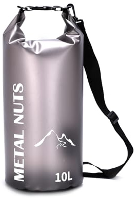 Dry Bag – Wasserdichte Tasche 10L mit Schultergurt, Robuster Drybag aus PVC für Schwimmen, Baden, Strand, SUP, Kanu, Boot, Angeln, Tauchen, Leicht & Halbtransparent für Outdoor-Abenteuer, Schwarz