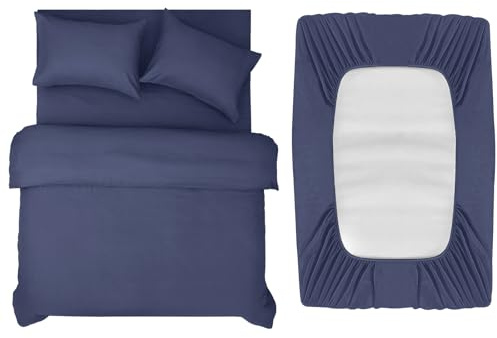 INSPIRE HOMEWARE Double Duvet Set - Duvet Cover,Fitted Sheet with 2 Pillowcases - Premium Brushed Microfiber 4 piece Double Bedding Set - Washed Blue Quilt Cover Set for All Seasons