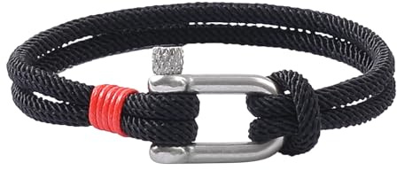 Lantine Horseshoe Charm Braided Rope Bracelet for Men & Teenagers Double Layers Nautical Manila Wrap Bangle 19Cm