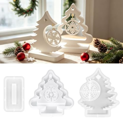 TZEKING 3 Stück Kerzen Silikonformen Weihnachten,3D Weihnachten Kerzenform,Silikonform Weihnachten Kerzen,Weihnachtsbaum Kerzenform für Duftkerzen Ornamente Geschenke