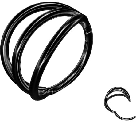 BodyBonita Doble Piercing Nariz Aro - Negro 316L Acero Inoxidable Septum Clic 16G Piercing Oreja Caracola Joyería Hélice Torre Trago Labio Anillo Cartílago Pendientes 8 mm